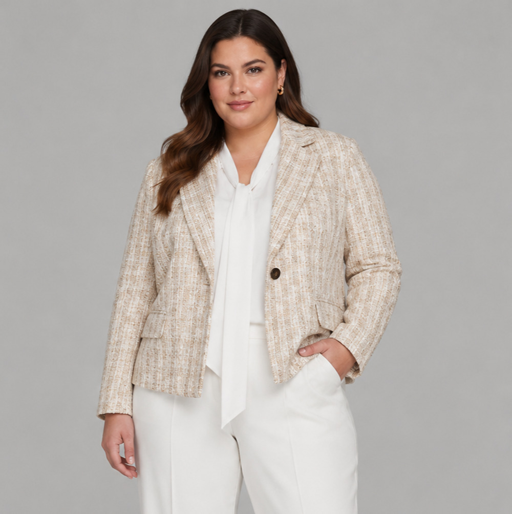 Karl Lagerfeld Paris Tweed Blazer Jacket Womens 16 NWT Cream Gold Metallic